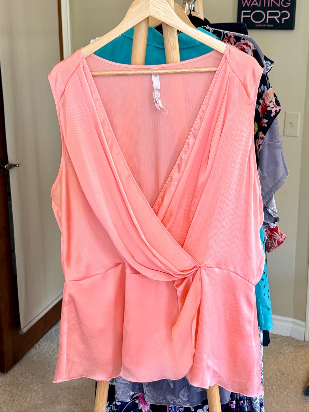 Melissa McCarthy Coral Sleeveless Surplice Peplum Blouse 3X